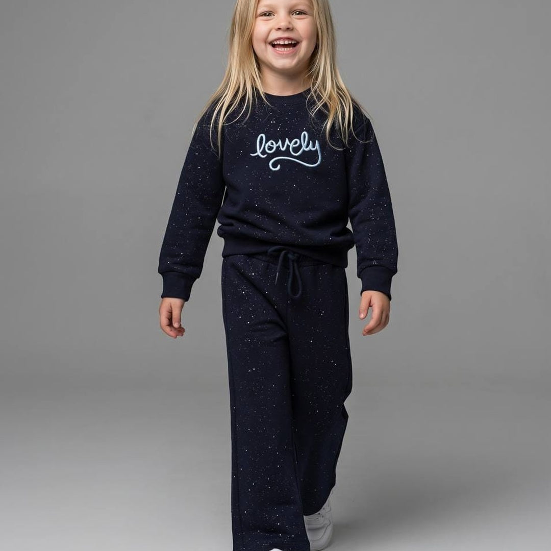 Girls Glitter Wide-Leg Set - Navy