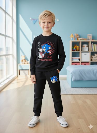 Kids Character Print Jersey Set - Black