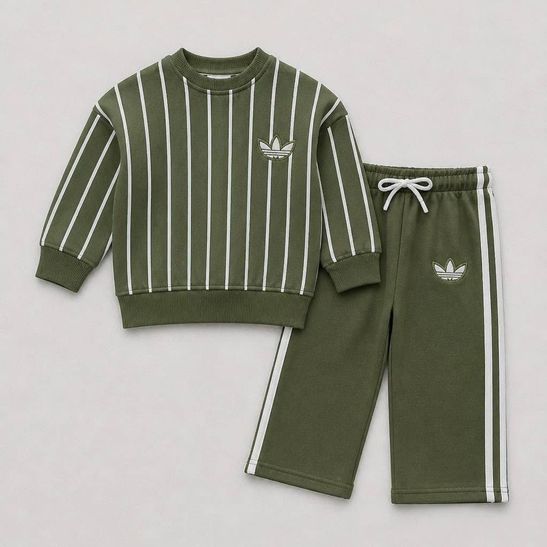 Kids Striped Athletic Set - Olive