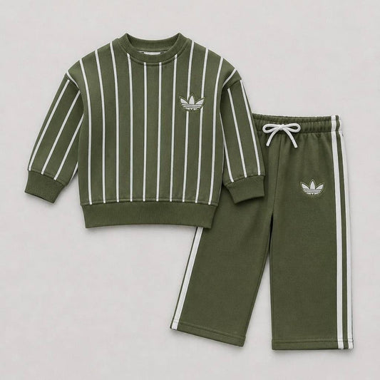 Kids Striped Athletic Set - Olive