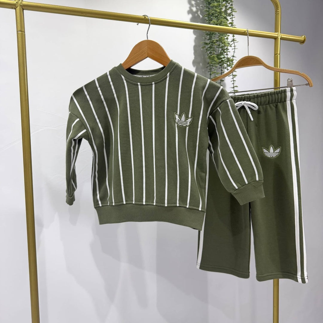 Kids Striped Athletic Set - Olive
